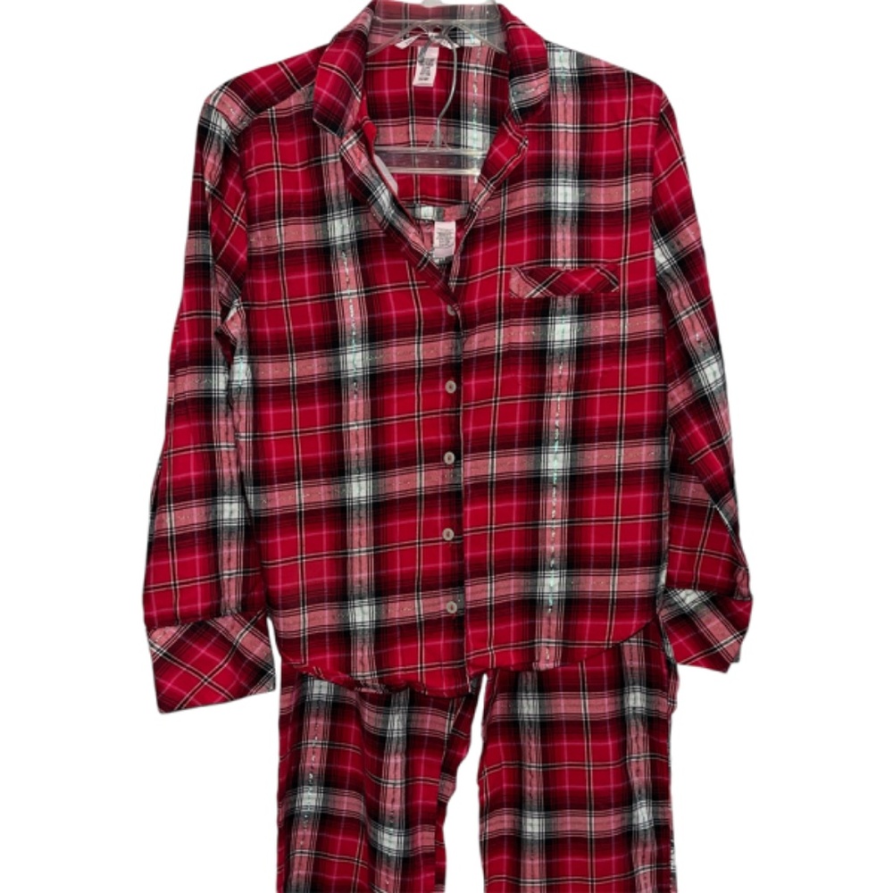 Victoria’s Secret Red Plaid 2 Piece Pajama Set Festive Holiday Winter Small